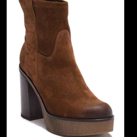 Brown Suede Heeled Boot--Tronchetto Con Tacco E Plateau - Picture 2 of 7